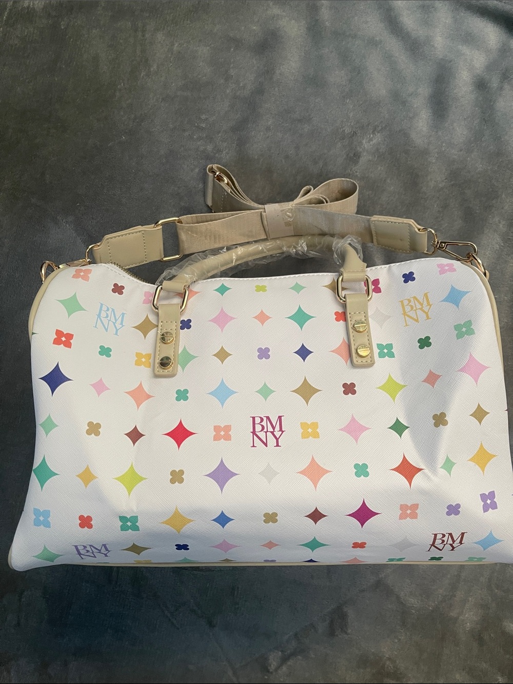 Badgley Mischka White Multicolor Monogram Bag